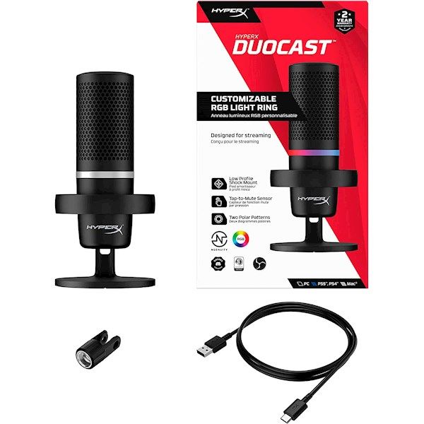 HyperX 4P5E2AA DuoCast, Microphone, USB, Black
