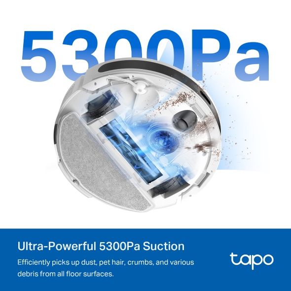 Tapo RV20 Max White, TPLINK, Robot Vacuum Cleaner, Vacuum &amp; Mop 2-in-1, 5300Pa, Battery 2600mAh, 250ml Dustbin, 300ml Wa.