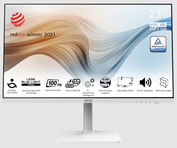 MD272XPW, MSI Modern Monitor, 27" FHD IPS, 100Hz, 1ms (MPRT), 178°-178°, SRGB, 16.7M, 2x 3W, VESA, HDMI, DisplayPort, Type C