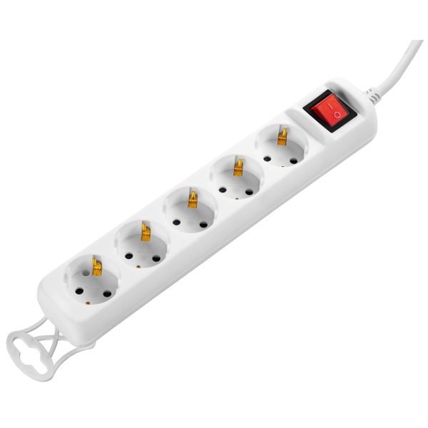Power strip 2E 5XSchuko switch, 3G*1.5mm2, 5м, white