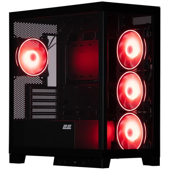 2E Gaming Computer case Fantom GK701B, without PSU, 2xUSB 3.0, 1xUSB Type-C, 4x120mm ARGB, controller with remote, TG Side/Front Panel, mATX, Black
