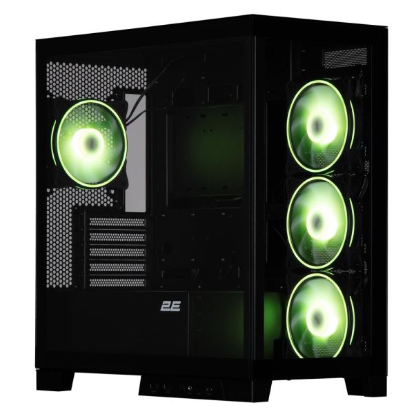 2E Gaming Computer case Fantom GK701B, without PSU, 2xUSB 3.0, 1xUSB Type-C, 4x120mm ARGB, controller with remote, TG Side/Front Panel, mATX, Black