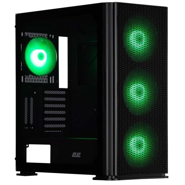 2E Gaming Computer case Vertex GI01B, without PSU, 2xUSB 3.0, 1xUSB Type-C, 3x140mm ARGB, 1x120mm ARGB, controller with remote, TG Side Panel, EATX, Black