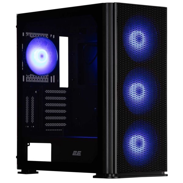 2E Gaming Computer case Vertex GI01B, without PSU, 2xUSB 3.0, 1xUSB Type-C, 3x140mm ARGB, 1x120mm ARGB, controller with remote, TG Side Panel, EATX, Black