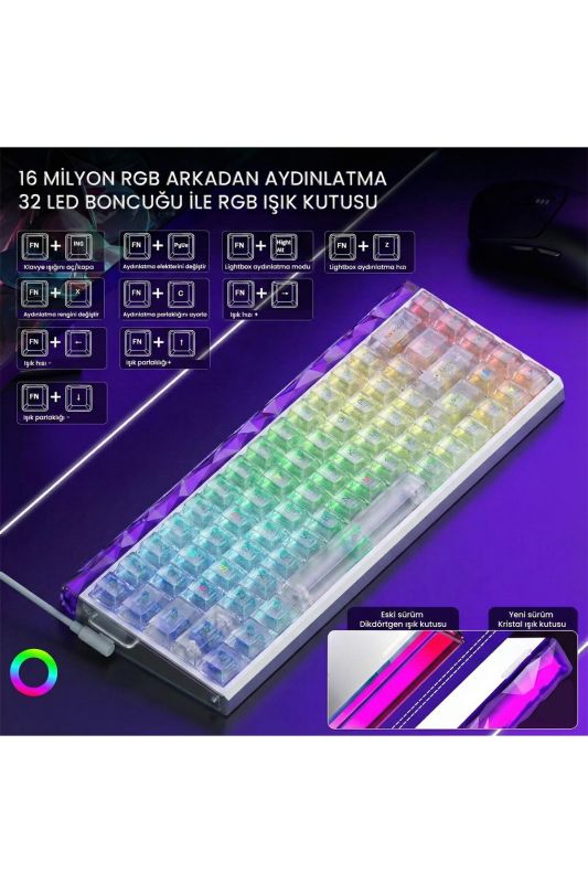 Keyboard: AULA HERO68 RGB Gaming Keyboard White Translucent Keycaps (Silver Magnetic Switch)