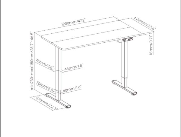 2E Computer Desk CE120W, height 72-120cm, electric motor, tabletop 120 60cm (white), metal base (white)