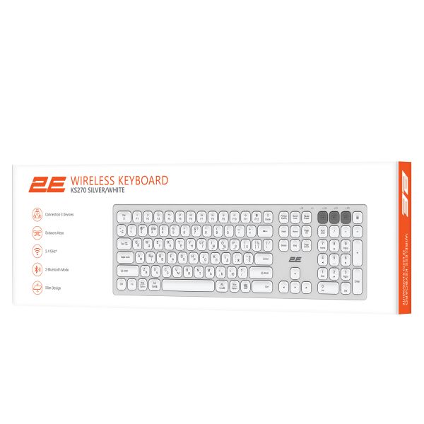 2E Keyboard membrane KS270 105key, WL/BT, EN/UK/RU, silver-white