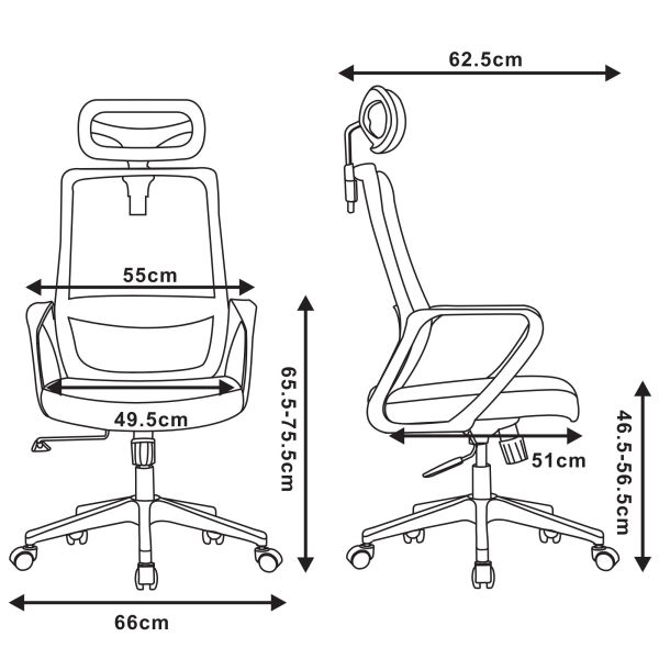 2E Office Chair OC120, fabric, fixed armrests, headrest, black