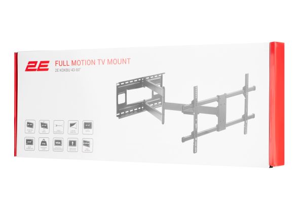 Tilt-swivel TV mount 43-80" 2E Kokbu, extension 1m