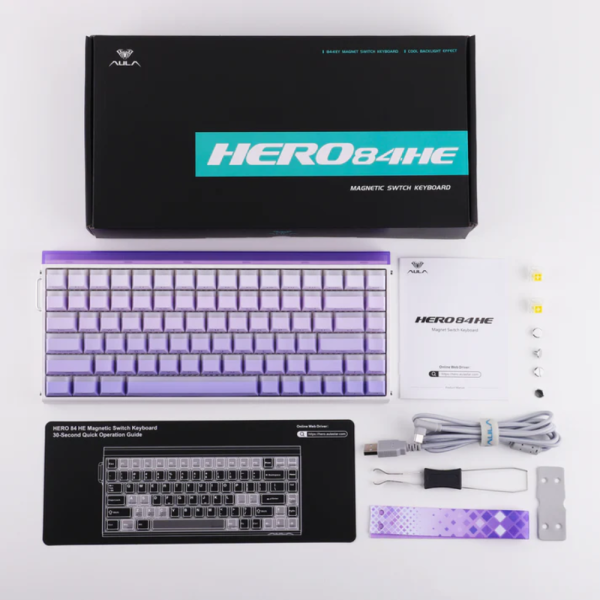 Keyboard: AULA HERO 84 RGB Wired Gaming Keyboard side-engraved keycaps Gradient Purple (Jade King Magnetic Switch)