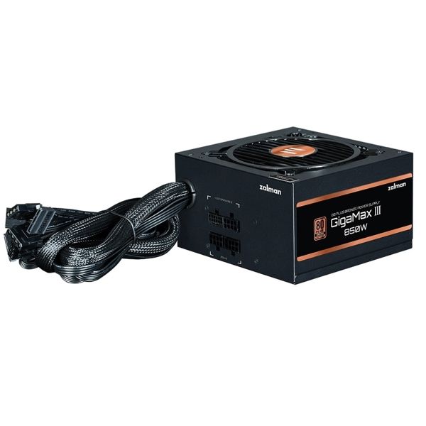 Zalman PSU Gigamax 3  (850W), 88%, 80+ Bronze, 120mm, 1xMB 24pin(20+4), 2xCPU (8pin(4+4)+8pin), 3xMolex, 6xSATA, 4xPCIe 8pin(6+2), 1x12VHPWR, Semi Modular