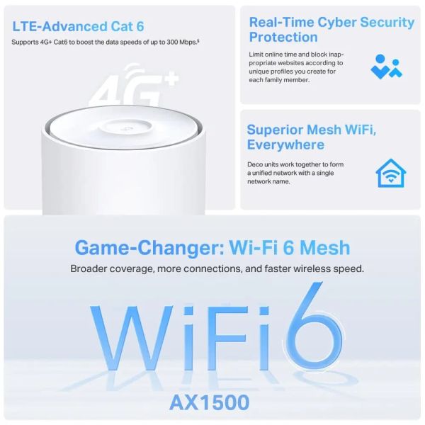 TP-Link, Deco X10-4G(1-pack), 4G + AX1500 Whole Home Mesh Wi-Fi 6 System