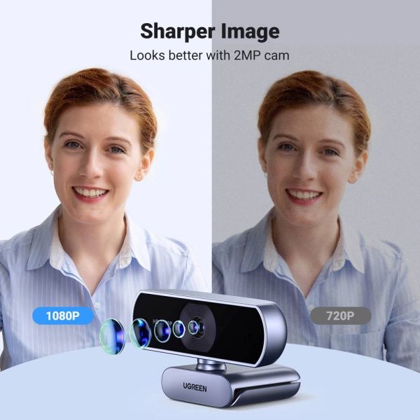 Webcam UGREEN 15728, 2Mp, FHD, Built-in Microphone, Webcam, Gray/Black