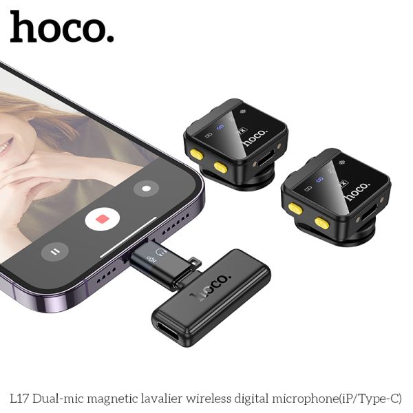 Hoco L17 Dual-mic magnetic lavalier wireless digital microphone (iP/Type-C)
