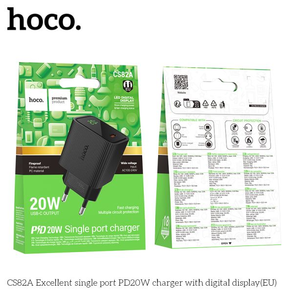 Hoco CS82A Excellent single port PD20W charger with digital display(EU)