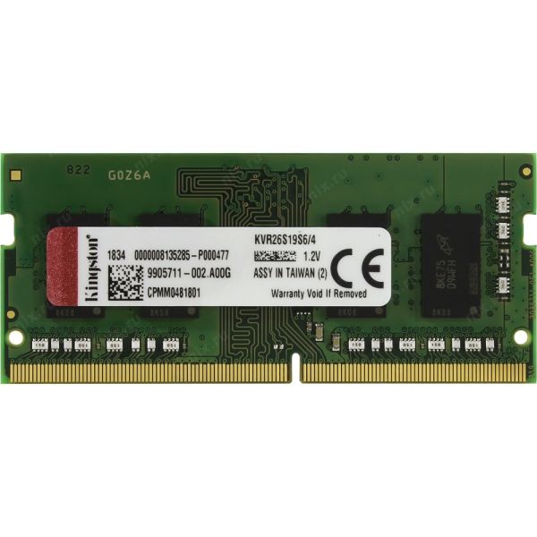 Kingston 4GB 2666MHz DDR4 SO-DIMM CL19 1Rx16 512M x 64-Bit