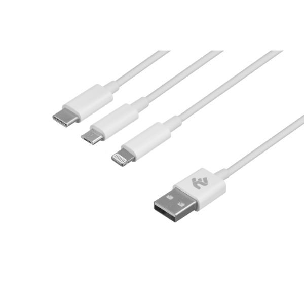 Cable 2E USB 3 in 1 Micro/Lightning/Type C, 5V/2.4A, White,1.2m