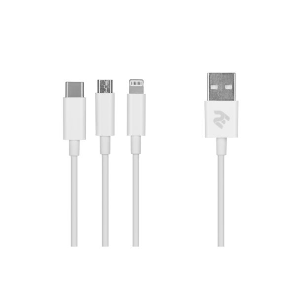 Cable 2E USB 3 in 1 Micro/Lightning/Type C, 5V/2.4A, White,1.2m