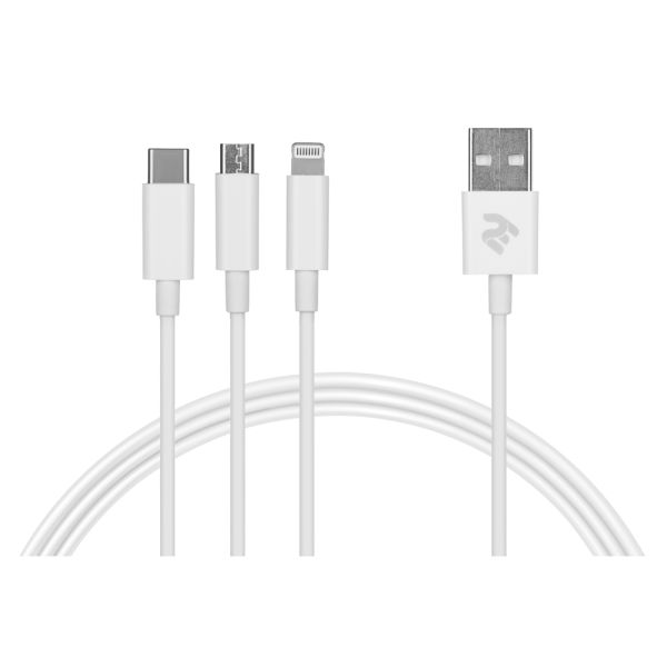 Cable 2E USB 3 in 1 Micro/Lightning/Type C, 5V/2.4A, White,1.2m