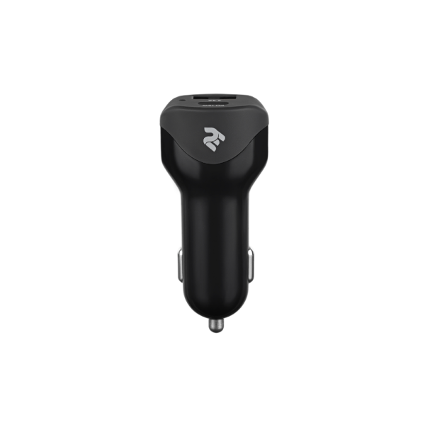 2E Car Charger  Dual USB (30W) Type-C PD, USB 2.4A, black