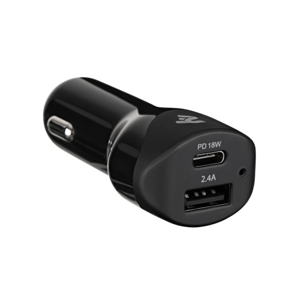 2E Car Charger  Dual USB (30W) Type-C PD, USB 2.4A, black