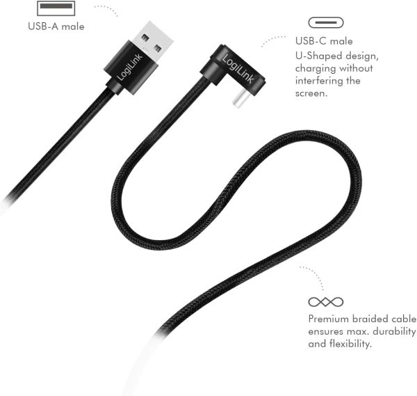 Cable: Logilink CU0192 USB Type-C Gaming Cable with U-Shaped Plug 1m