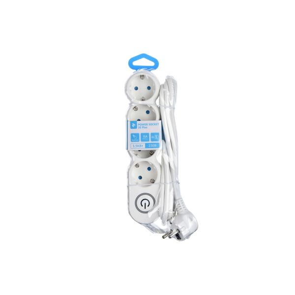 2E power strip Plus 4XSchuko switch 3G*1.0mm2, 3m, white