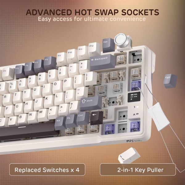 Royal Kludge RK L98 RGB Mechanical Keyboard, Cream Switch, Hot Swappable, Wireless, Type-C, Bluetooth, 2.4GHz, Sandalwood Brown