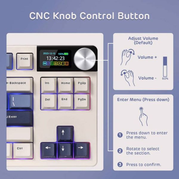 Royal Kludge RK S85 RGB Mechanical Keyboard, Cloud switch, Hot Swappable, Wireless, Type-C, Bluetooth, 2.4GHz, Horizon Blue