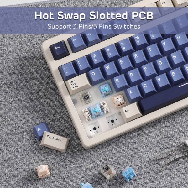 Royal Kludge RK S85 RGB Mechanical Keyboard, Cloud switch, Hot Swappable, Wireless, Type-C, Bluetooth, 2.4GHz, Horizon Blue