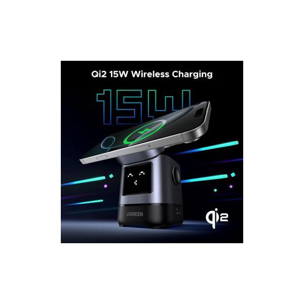 UGREEN Uno W709 (45775) Qi2, 15W, 2-in-1 Magnetic Wireless Charger, Black/Grey