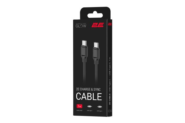 2E Сable USB-C > USB-C charge/data, 1m, 60W Type-C, Glow, black