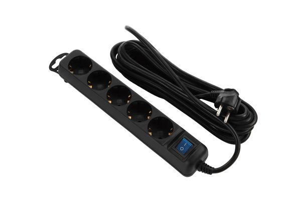 Power strip 2E 5XSchuko with switch, 3G*1.5mm2, 3m, black