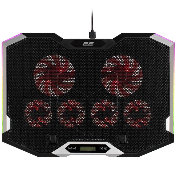 2E GAMING Laptop stand CPG-004, up to 15.6", 2xUSB-A, LCD/phone holder, RGB, black