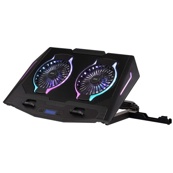2E GAMING Laptop stand CPG-006, up to 17.3", 2xUSB-A, LCD/phone holder, RGB, black