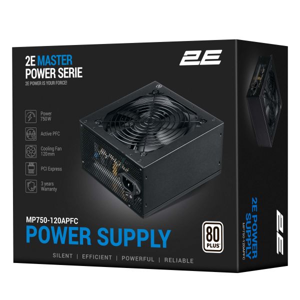 2E PSU MASTER POWER (750W), >80%, 80+ White, 120mm, 1xMB 24pin(20+4), 1xCPU 8pin(4+4), 3xMolex, 5xSATA, 4xPCIe 8pin(6+2)