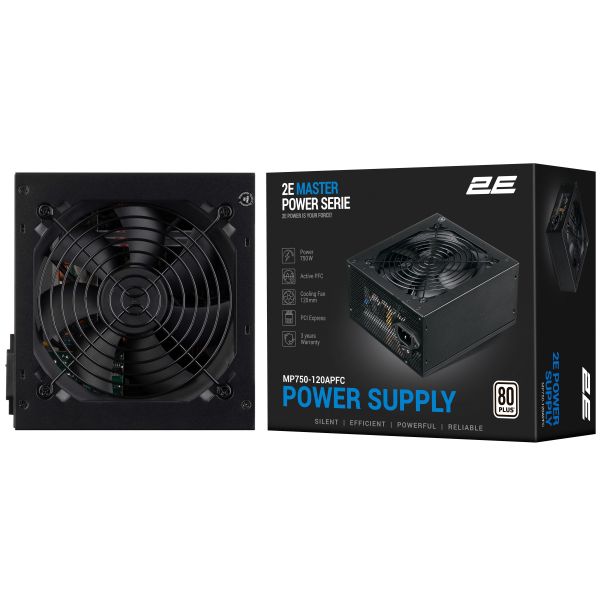 2E PSU MASTER POWER (750W), >80%, 80+ White, 120mm, 1xMB 24pin(20+4), 1xCPU 8pin(4+4), 3xMolex, 5xSATA, 4xPCIe 8pin(6+2)