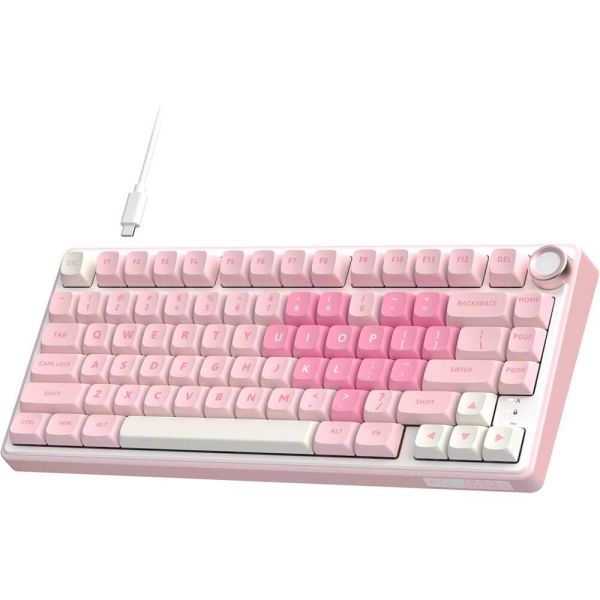 Royal Kludge RK R75-PM-XW RGB Mechanical Keyboard, Beige Switch, Hot Swappable, Wired, USB, Pink Melody