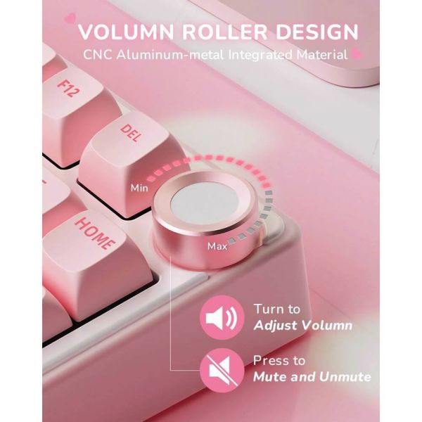Royal Kludge RK R75-PM-XW RGB Mechanical Keyboard, Beige Switch, Hot Swappable, Wired, USB, Pink Melody