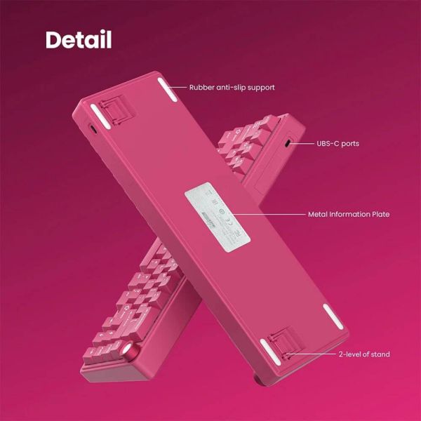 Royal Kludge RK R65-BR-XH RGB Mechanical Keyboard, Cream Switch, Hot Swappable, Wired, USB, Berry Red