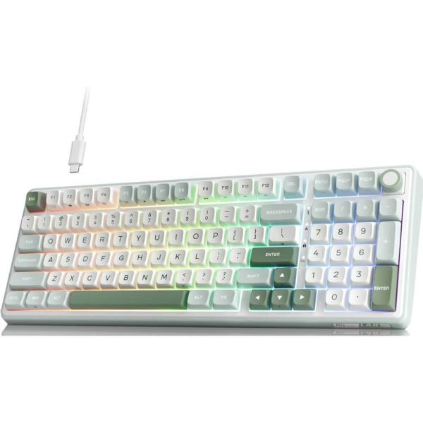 Royal Kludge RK R98PRO-SK-XW RGB Mechanical Keyboard, Beige Switch, Hot Swappable, Wired, Sky Cyan