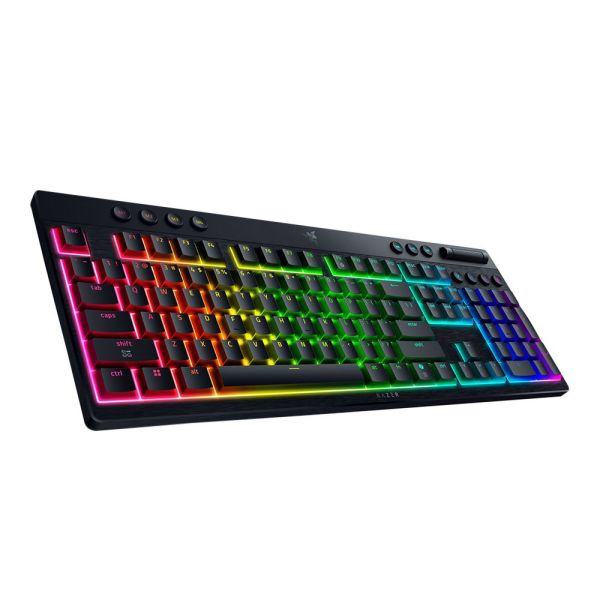 Razer Keyboard mechanical BlackWidow V4 Low-profile HyperSpeed, 104key, Green Switch, USB-A/WL/BT, EN, RGB, black