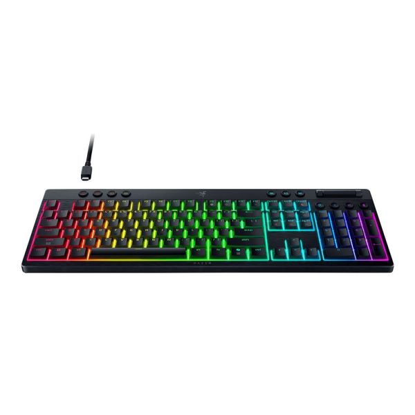 Razer Keyboard mechanical BlackWidow V4 Low-profile HyperSpeed, 104key, Green Switch, USB-A/WL/BT, EN, RGB, black