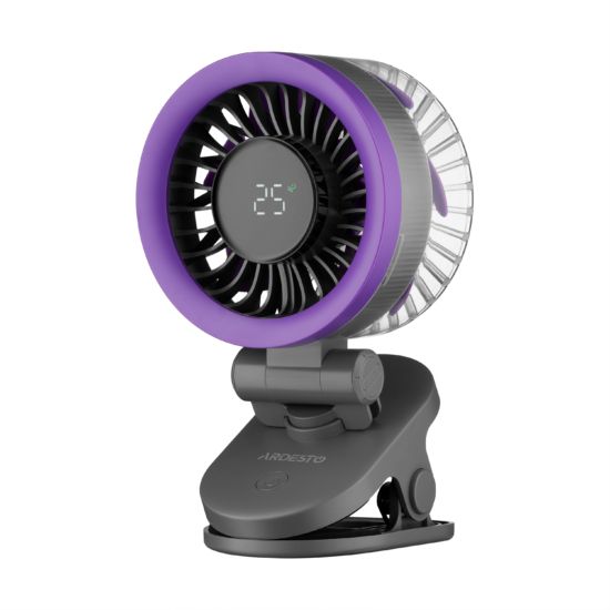 ARDESTO Desktop fan OneBreeze FT-M83GR desktop/wall-mounted, clothespin, 9cm, display, rechargeable, USB-A Type-C, gray