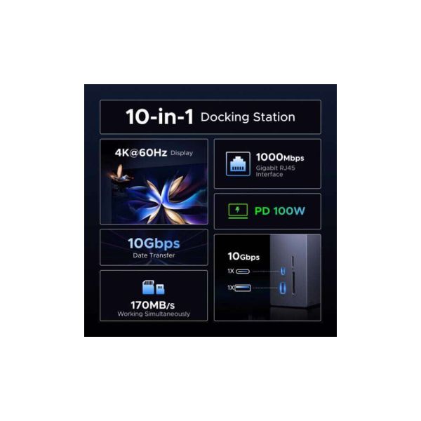 USB-C Docking Station UGREEN CM923 (55735) Revodok Pro, 10-in-1 Type-C Docking Station, Gray