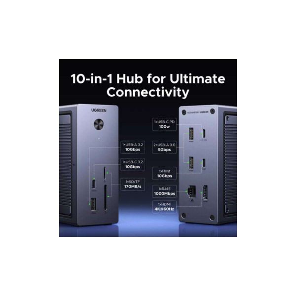 USB-C Docking Station UGREEN CM923 (55735) Revodok Pro, 10-in-1 Type-C Docking Station, Gray