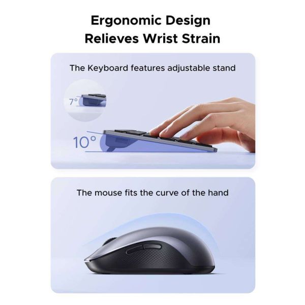 Keyboard+mouse UGREEN MK552 (85513), Wireless, USB, Bluetooth, Keyboard And Mouse, Grey