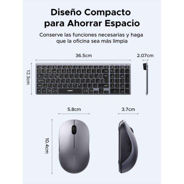 Keyboard+mouse UGREEN MK552 (85513), Wireless, USB, Bluetooth, Keyboard And Mouse, Grey