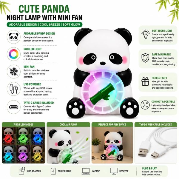 Panda Night Lamp with Mini RGB Fan