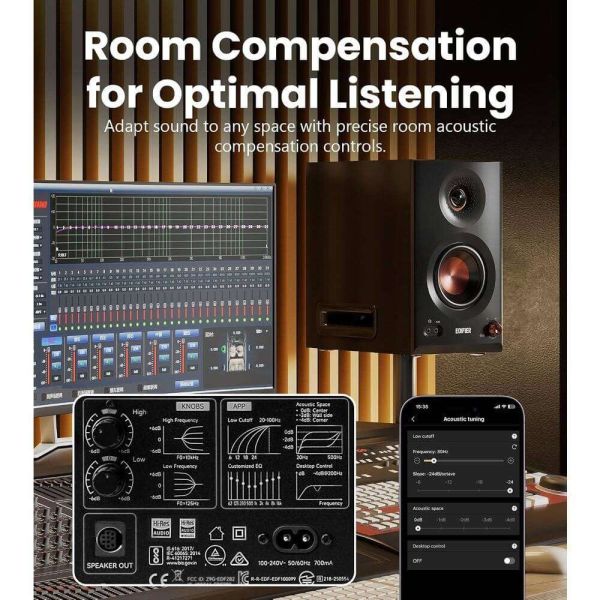 Edifier MR5, 110W, XLR, 6.35 mm TRS, RCA, AUX, Tri-amped Powered Studio Monitor Speakers, Black
